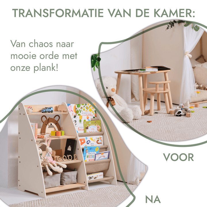 2-in-1 Montessori Plank voor Boeken en Speelgoed voor Peuters