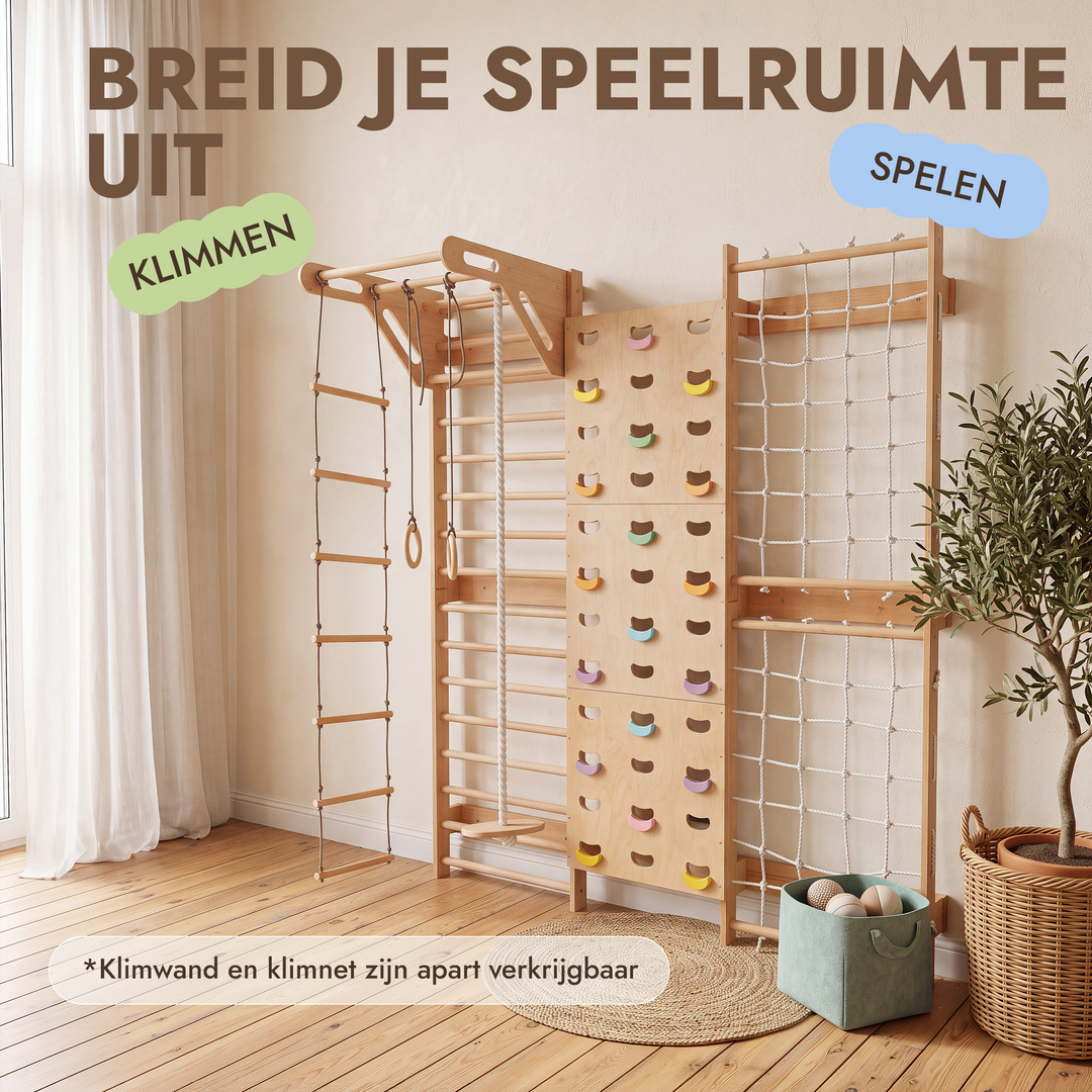 5-in-1 Houten Klimrek voor kinderen met optrekstang & 3in1 schommelset