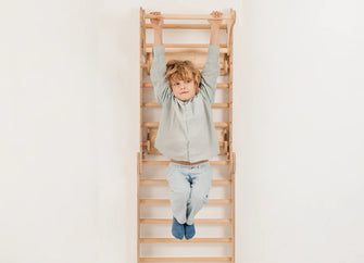 6-in-1 Houten Zweedse Wand-/Klimladder voor Kinderen + Schommel Set + Glijbaan