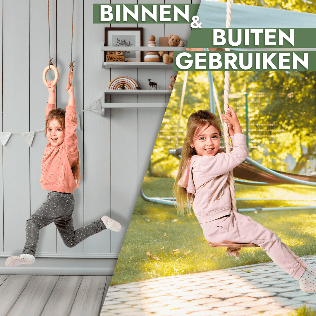 3-in-1 Schommel set: Touwladder + Gymnastiekringen + Schotelschommel
