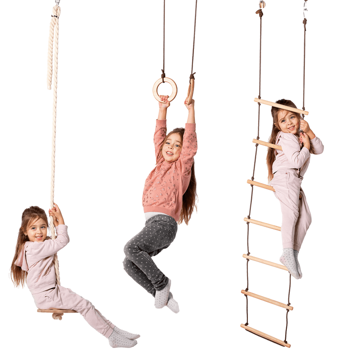 3-in-1 Schommel set: Touwladder + Gymnastiekringen + Schotelschommel
