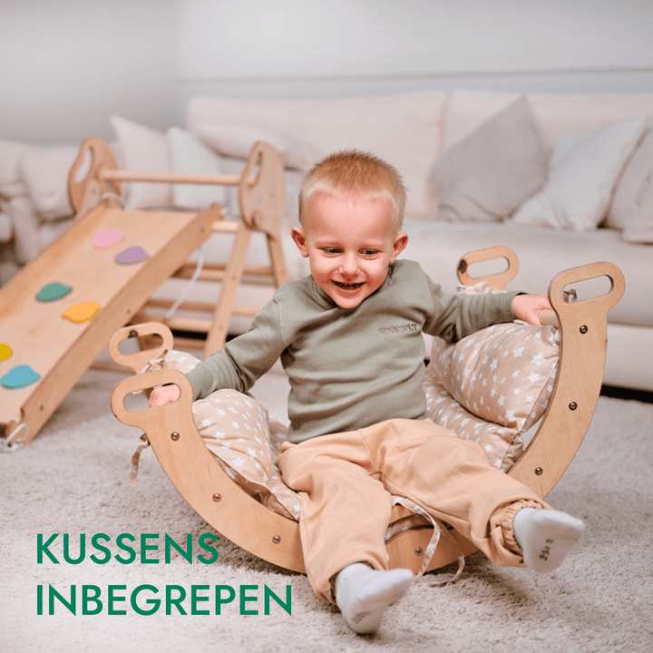 4-in-1 Klimset voor Peuters: Driehoek Ladder + Klimboog + Glijbaan + Kussen (1-3 jaar)