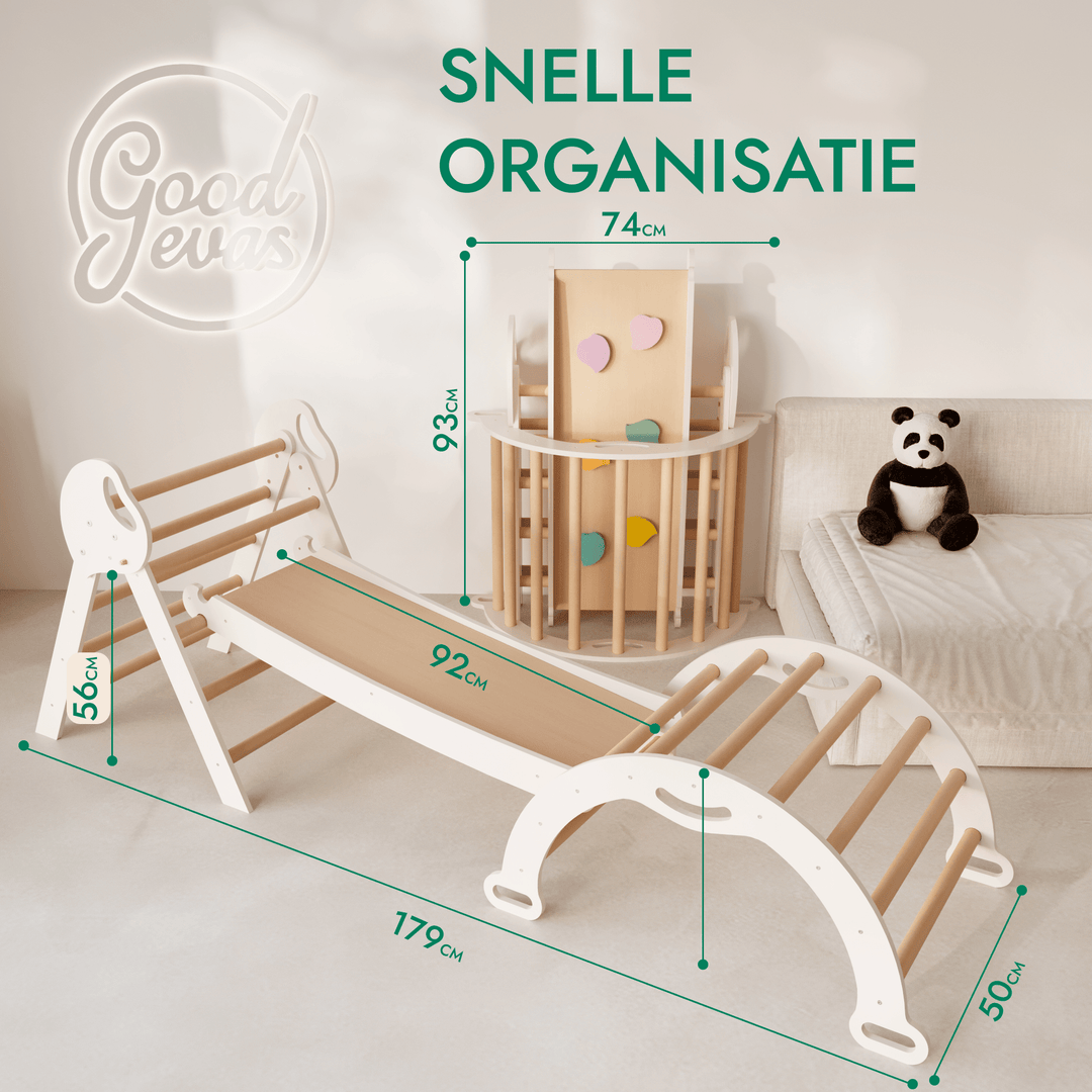 4-in-1 Klimset voor Peuters: Driehoek Ladder + Klimboog + Glijbaan + Kussen (1-3 jaar)