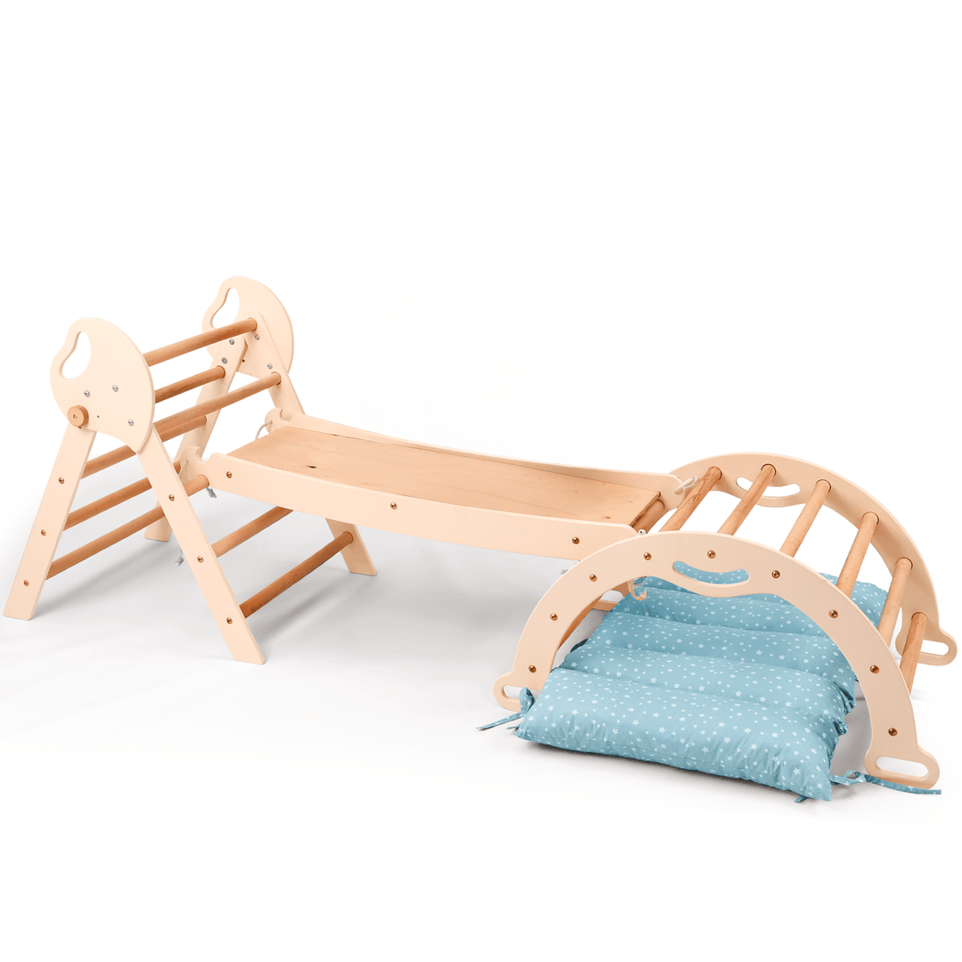 UISEBRT 3-in-1 klimrek set voor kinderen, klimdriehoek met glijbaan, klimboog en klimladder, houten speelplaats binnen en buiten, voor peuters vanaf 1 jaar UISEBRT 3-in-1 klimrek set voor kinderen, klimdriehoek met glijbaan, klimboog en klimladder, houten speelplaats binnen en buiten, voor peuters vanaf 1 jaar