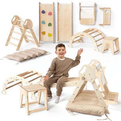 5en1 Ensemble d'escalade pour enfants : Échelle Triangulaire + Arche d'Escalade + Ajout Artistique + Toboggan + Coussin (1-3 ans)