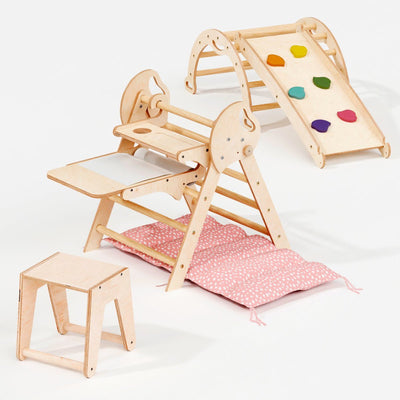 5-in-1 Klimset voor Peuters: Driehoek Ladder + Klimboog + Glijbaan + Kunsttoevoeging + Kussen (1-3 jaar)