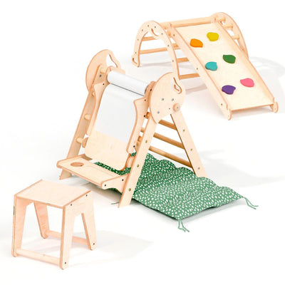 5-in-1 Klimset voor Peuters: Driehoek Ladder + Klimboog + Glijbaan + Kunsttoevoeging + Kussen (1-3 jaar)
