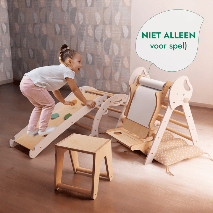 5-in-1 Klimset voor Peuters: Driehoek Ladder + Klimboog + Glijbaan + Kunsttoevoeging + Kussen (1-3 jaar)