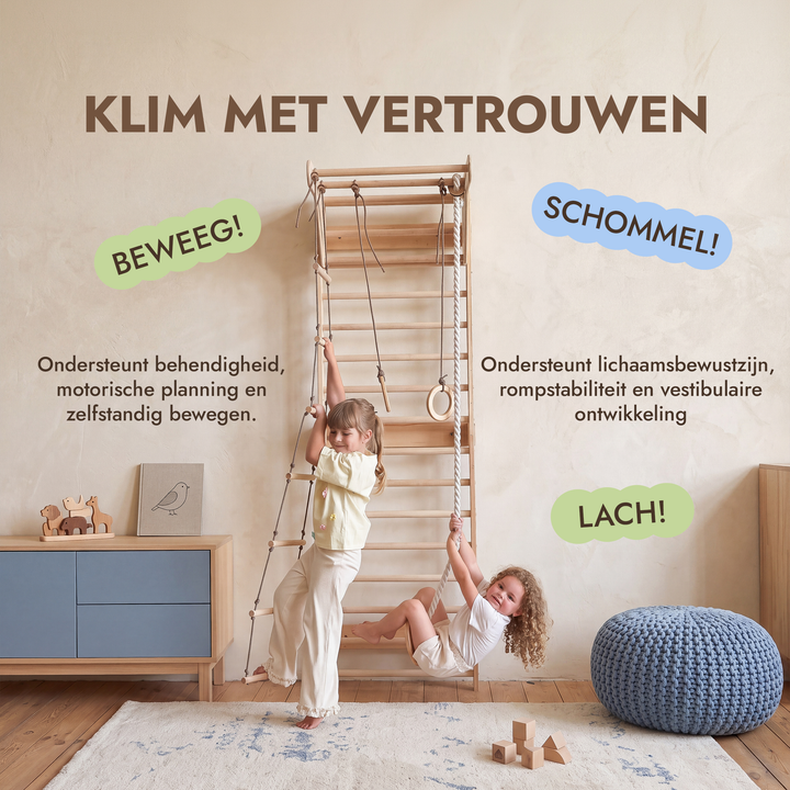 5-in-1 Houten Klimrek voor kinderen met optrekstang & 3in1 schommelset