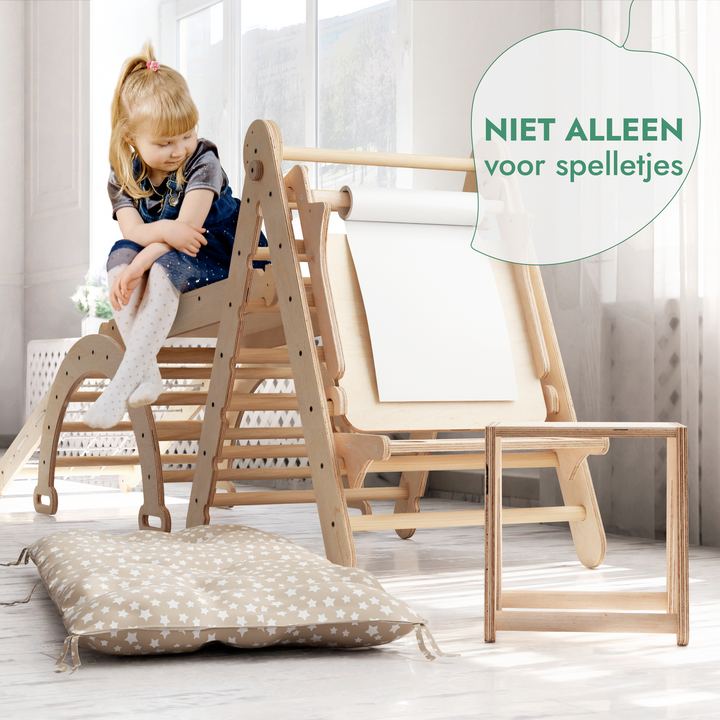 6-in-1 Montessori-Klimrek Set: Driehoek Ladder + Boog/Schommelstoel + Glijbaan/Helling + Net + Kussen + kunsttoevoeging
