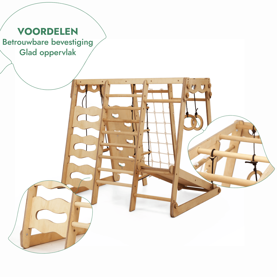 6-in-1 Houten Indoor-speelplaats voor Kinderen – Schommel, Glijbaan, Touw en Trap