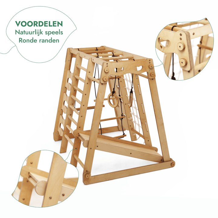 6-in-1 Houten Indoor-speelplaats voor Kinderen – Schommel, Glijbaan, Touw en Trap