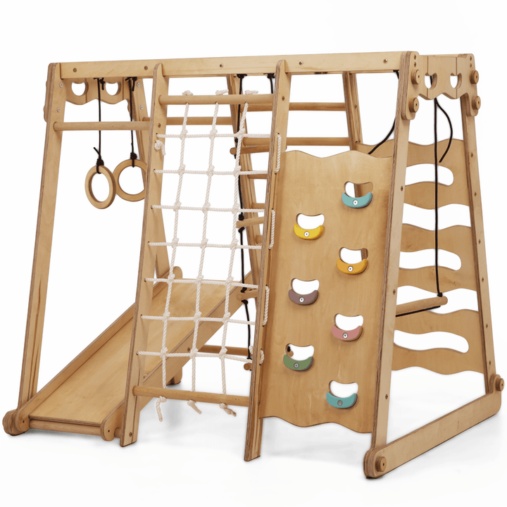 6-in-1 Houten Indoor-speelplaats voor Kinderen – Schommel, Glijbaan, Touw en Trap
