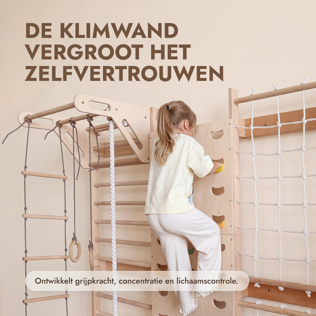 7-in-1 Klimmuur voor kinderen: klimrek, klimnet, optrekstang & 3in1 schommelset