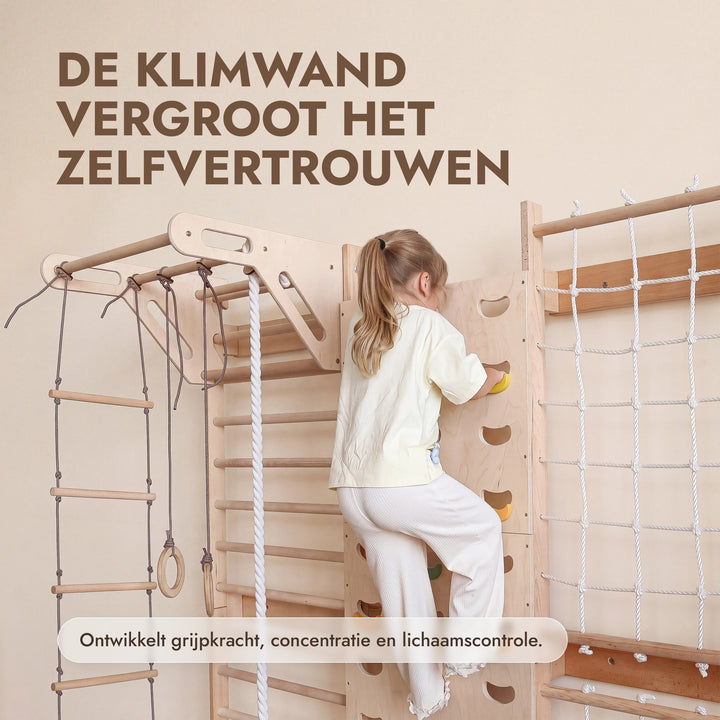 7-in-1 Klimmuur voor kinderen: klimrek, klimnet, optrekstang & 3in1 schommelset