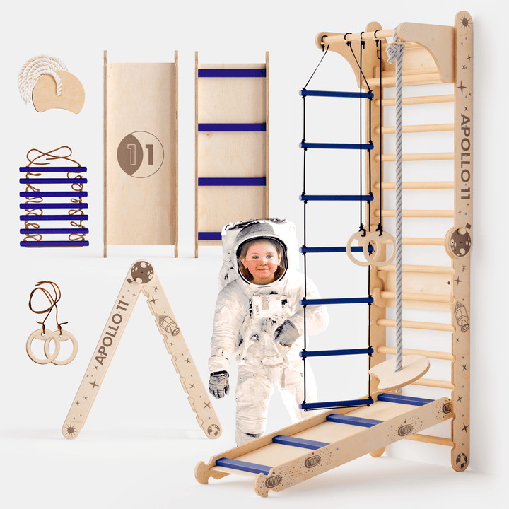 Apollo Zweedse Wand / Klimladder voor Kleine Astronauten + Maanschommel Set + Glijbord