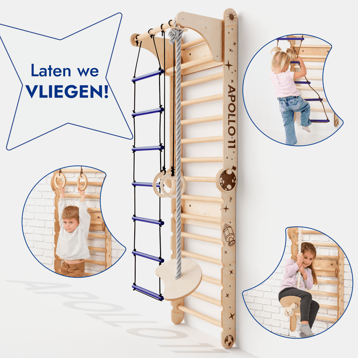 Apollo Zweedse Wand / Klimladder voor Kleine Astronauten + Maanschommel Set + Glijbord
