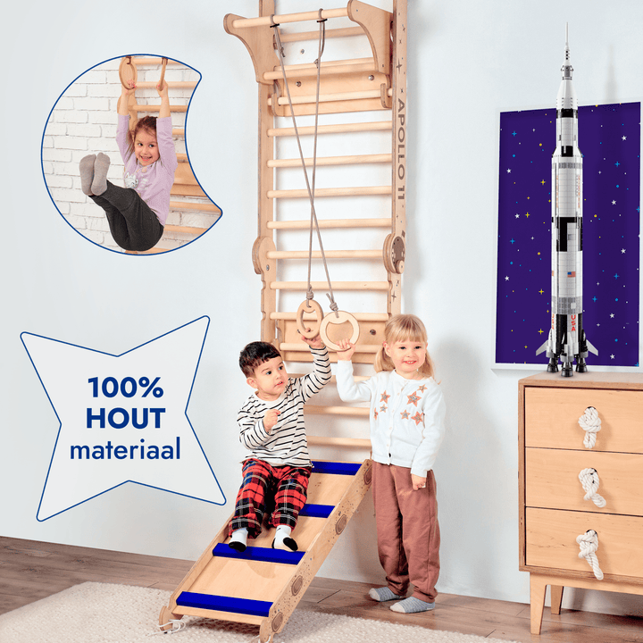 Apollo Zweedse Wand / Klimladder voor Kleine Astronauten + Maanschommel Set + Glijbord