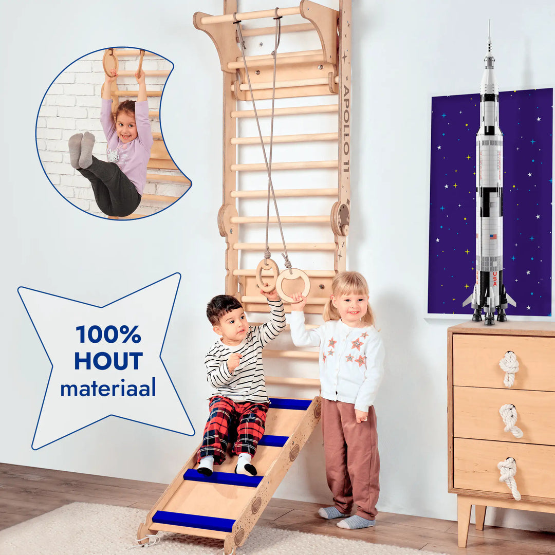 Mur Suédois Apollo / Échelle d'Escalade pour Petits Astronautes + Ensemble Balançoire Lune + Planche de Glisse