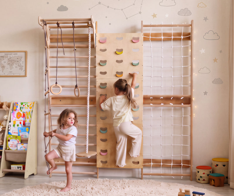 7-in-1 Klimmuur voor kinderen: klimrek, klimnet, optrekstang & 3in1 schommelset