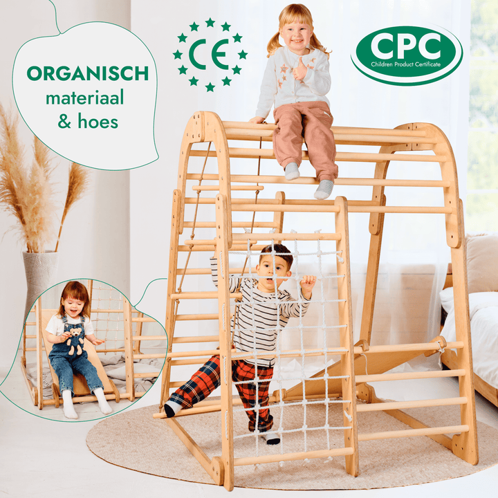 Houten Binnenspeeltuin voor kinderen – 6-in-1 Speeltuin + Schommel set + Glijbaan