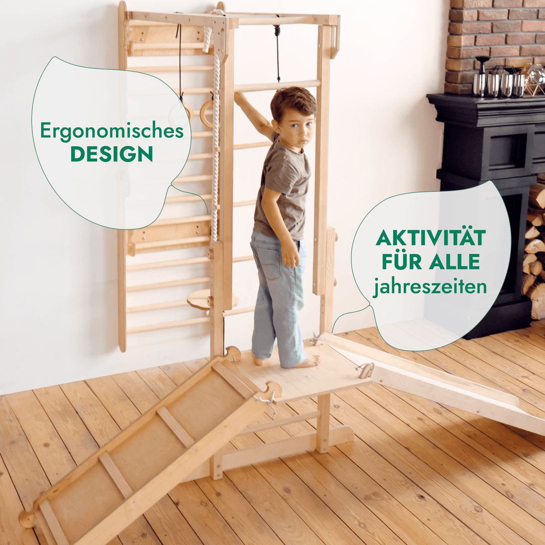 7-in-1 Jungle Speelset voor Kinderen: Zweedse Wand + Apenkooibar + Schommel + Glijbaan + Rampe