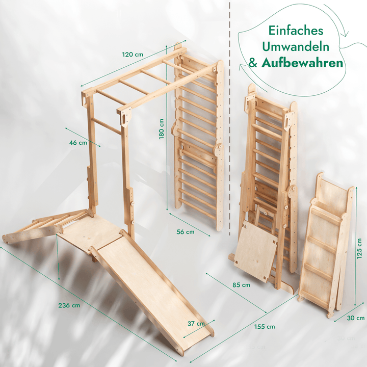 7-in-1 Jungle Speelset voor Kinderen: Zweedse Wand + Apenkooibar + Schommel + Glijbaan + Rampe