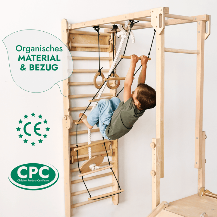 7-in-1 Jungle Speelset voor Kinderen: Zweedse Wand + Apenkooibar + Schommel + Glijbaan + Rampe
