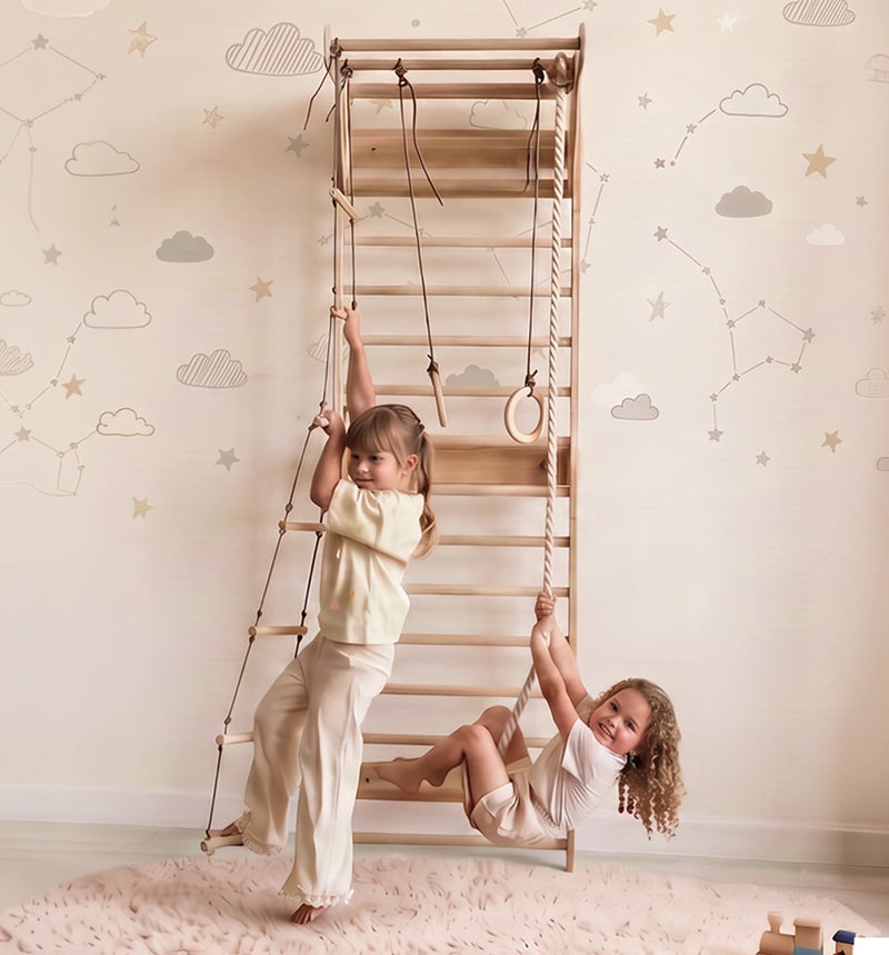 5-in-1 Houten Klimrek voor kinderen met optrekstang & 3in1 schommelset