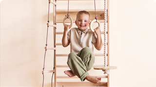 5-in-1 Houten Klimrek voor kinderen met optrekstang & 3in1 schommelset