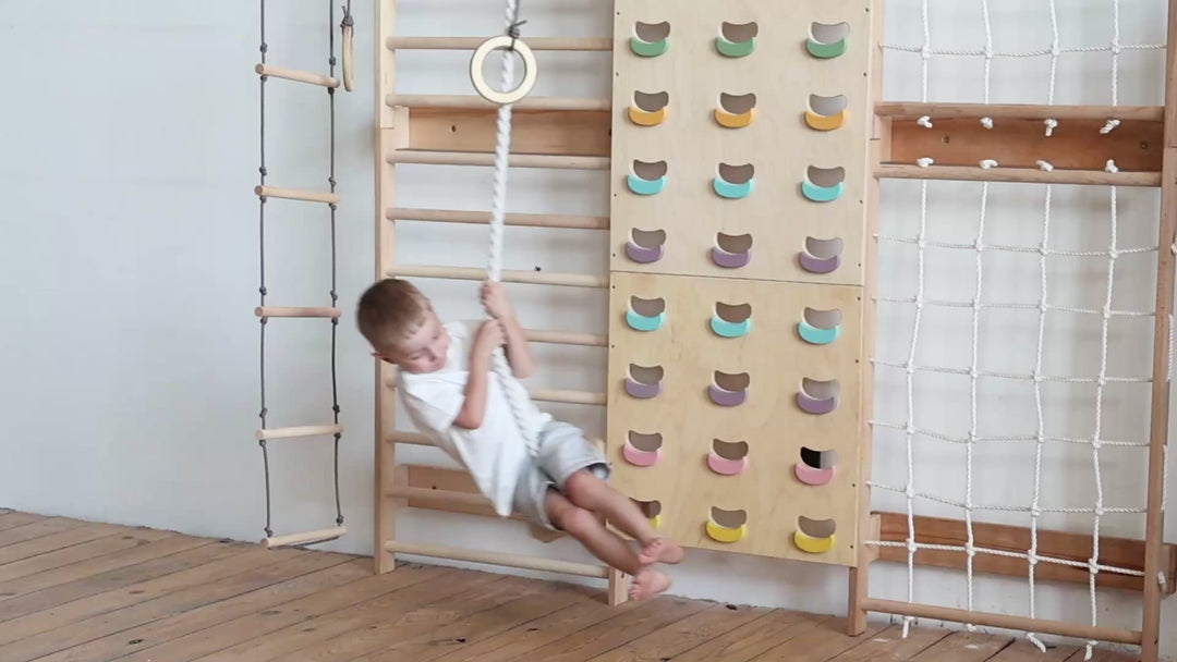 7-in-1 Klimmuur voor kinderen: klimrek, klimnet, optrekstang & 3in1 schommelset