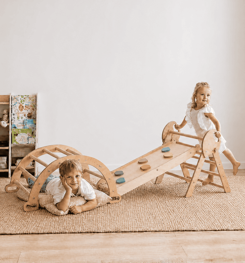 4en1 Ensemble d'escalade pour enfants : Échelle Triangulaire + Arche d'Escalade + Toboggan + Coussin (1-3 ans)