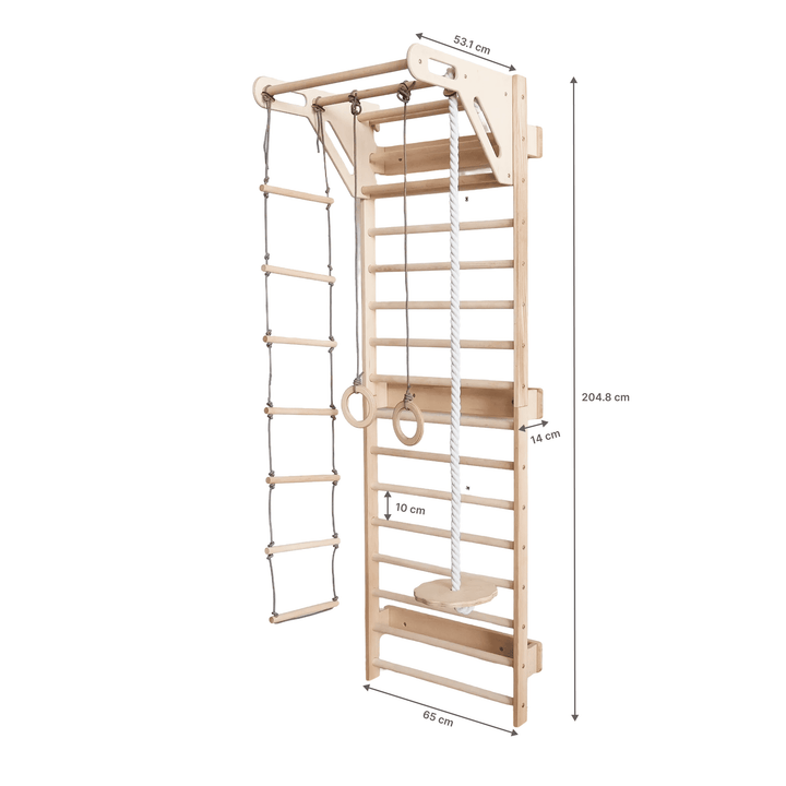 5-in-1 Houten Klimrek voor kinderen met optrekstang & 3in1 schommelset