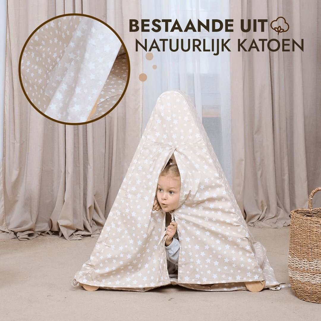 Speeltentcover met mat voor klimmend driehoekladder