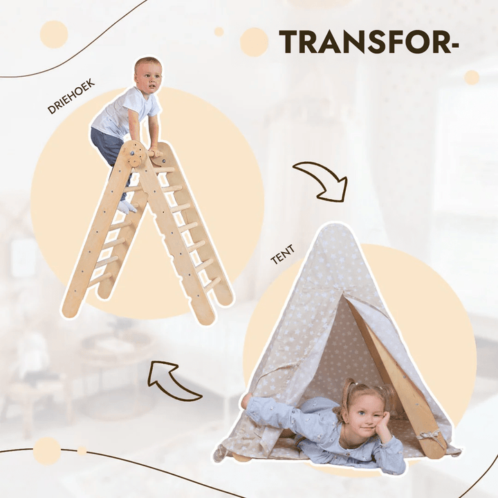 Speeltentcover met mat voor klimmend driehoekladder