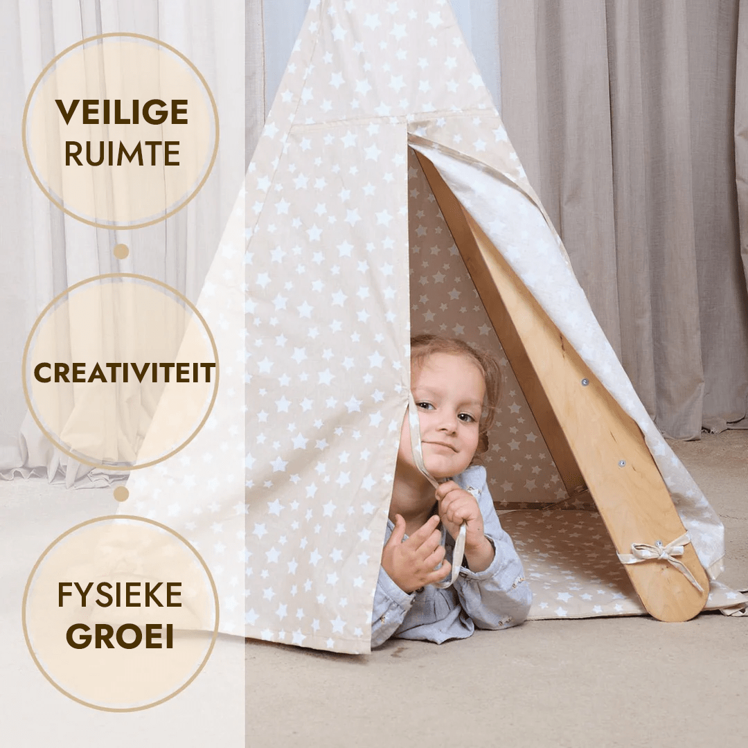 Speeltentcover met mat voor klimmend driehoekladder