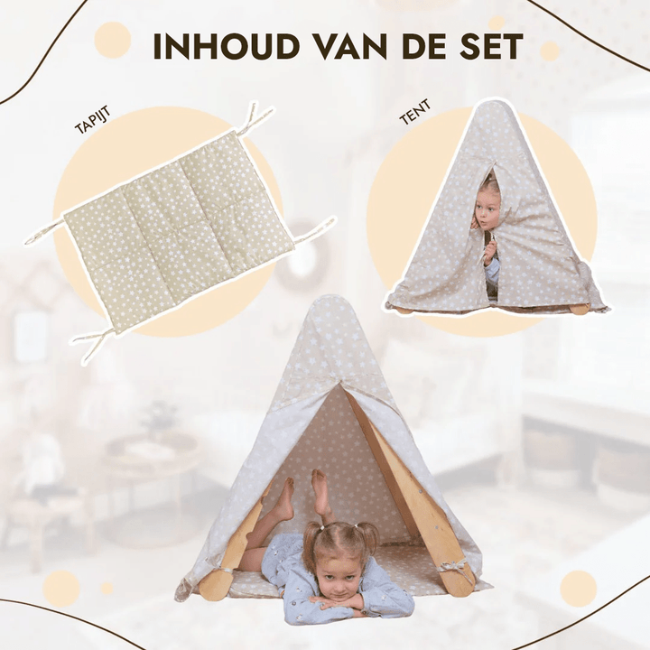 Speeltentcover met mat voor klimmend driehoekladder