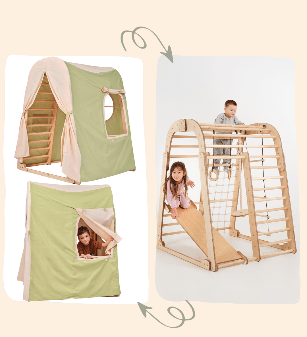 Speeltenthoes voor houten binnenspeeltuin